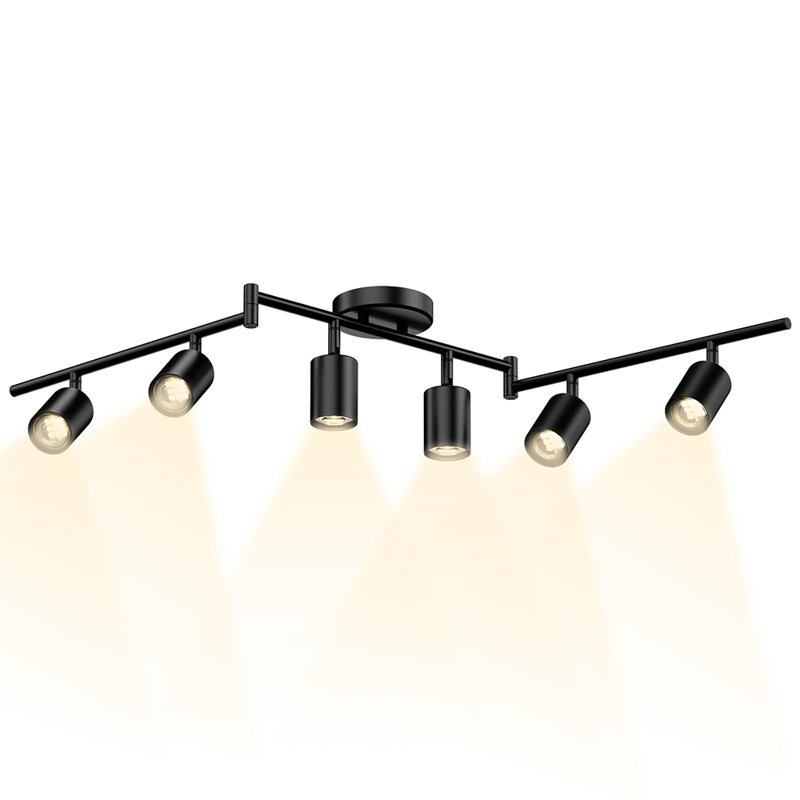 Ensemble d'éclairage sur rail noir 6 lumières, luminaire de plafond moderne avec têtes rotatives, comprenant 6 ampoules GU10 pour la cuisine, le salon et la chambre à coucher