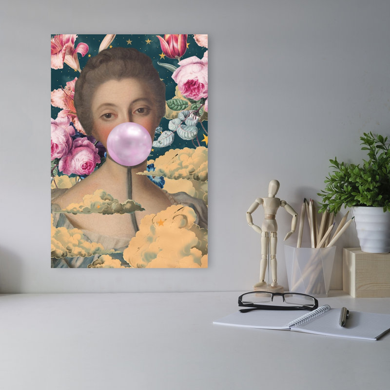 Surreal Floral Bubble Gum Classic Dreamy Elegant Portrait Flower Wall Art Print 1 Piece Wrapped Canvas Wall Art