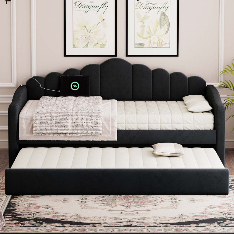 Twin Size Upholstered Daybed With Trundle, Black