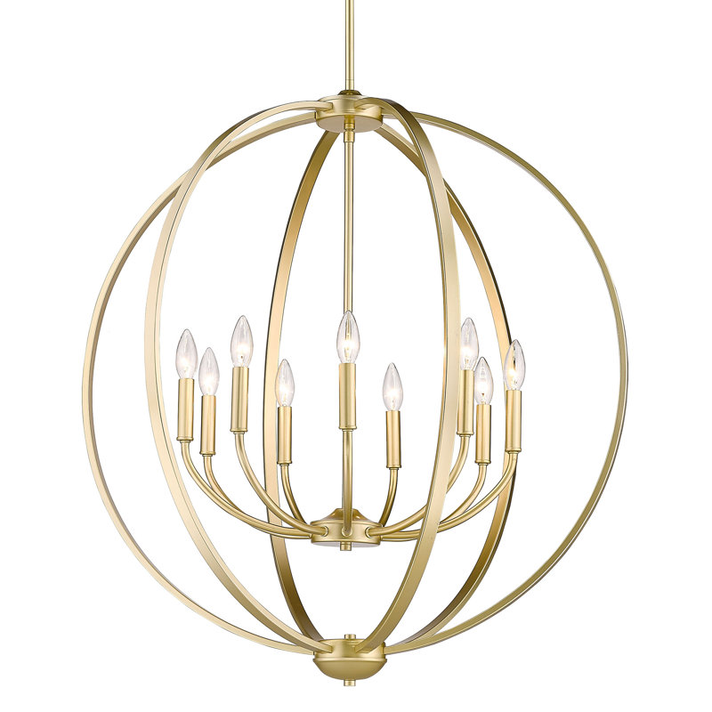 Lustre en forme de globe à 9 lumières de style bougie Petitt, Or olympique, Pas d'abat-jour