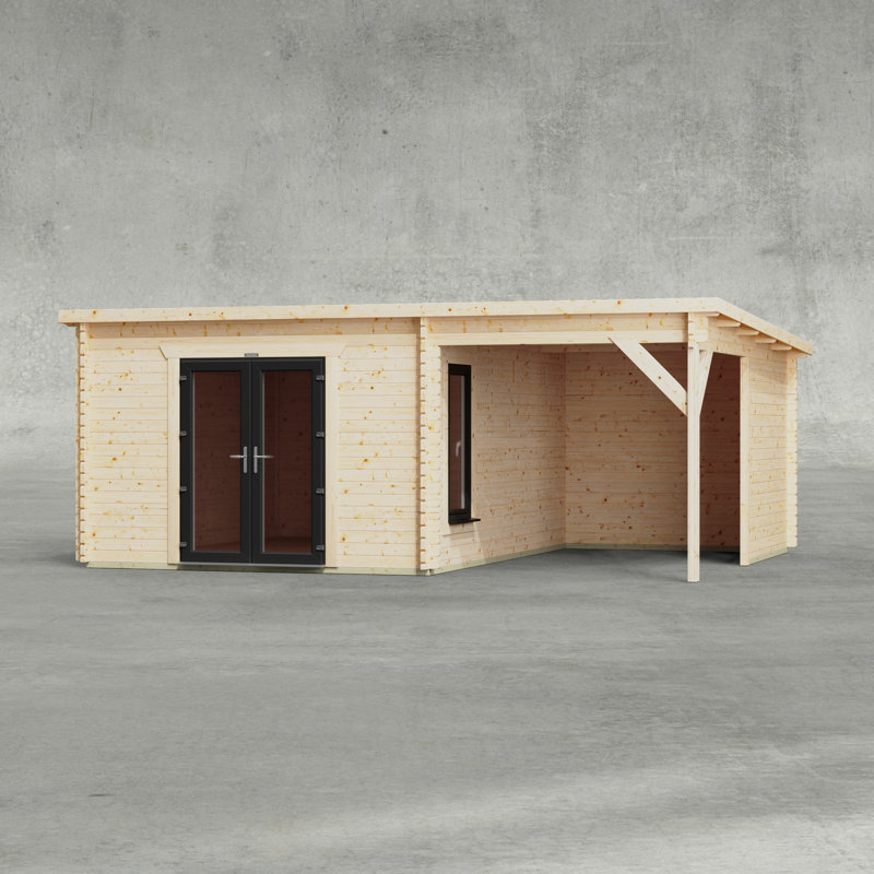 Powersheds 20 x 16ft Pent Canopy Log Cabin, Double doors - 44mm