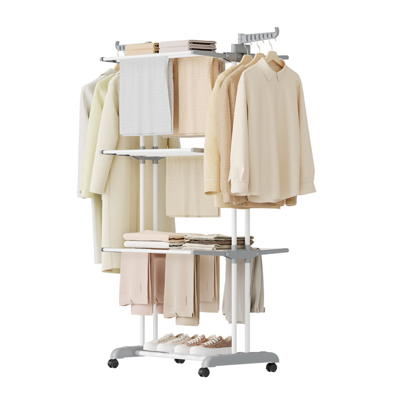 Séchoir à linge pliable à 4 niveaux de 173 cm de hauteur, acier inoxydable, séchoir à linge, séchoir à linge, usage intérieur / extérieur, blanc