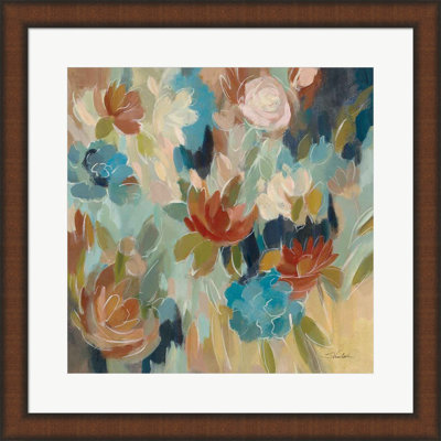 «Blue and Sienna Floral» par Silvia Vassileva - impression encadrée