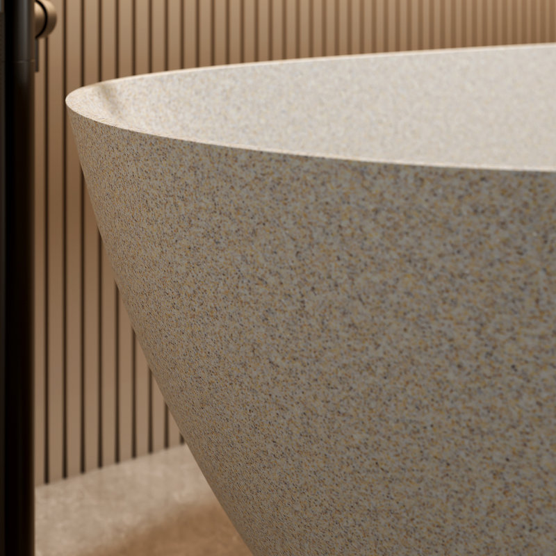 57 - Inch Freestanding Orange Soaking Bathtub With Solid Surface Resin Stone, Tough And Strong, Stain , Excellent Insulation Of Non Porous, Smooth Finish, Relaxing Bath Experience