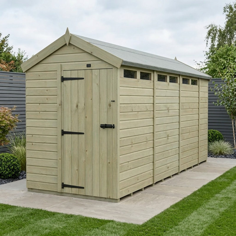 Total Sheds 5ft x 14ft Security Apex Shed - Heavy-Duty Hasp Staple Anti-Tamper - Pressure Treated Timber - UK Manufactured