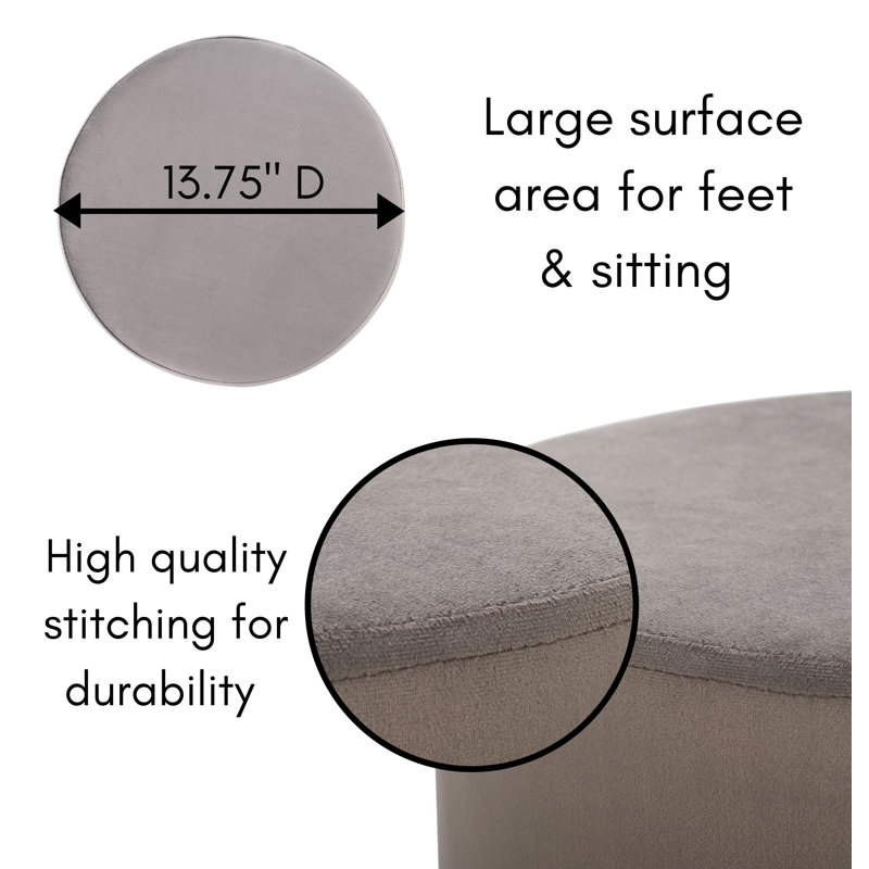 Gray Velvet Round Ottoman Foot Stool with Metal Base