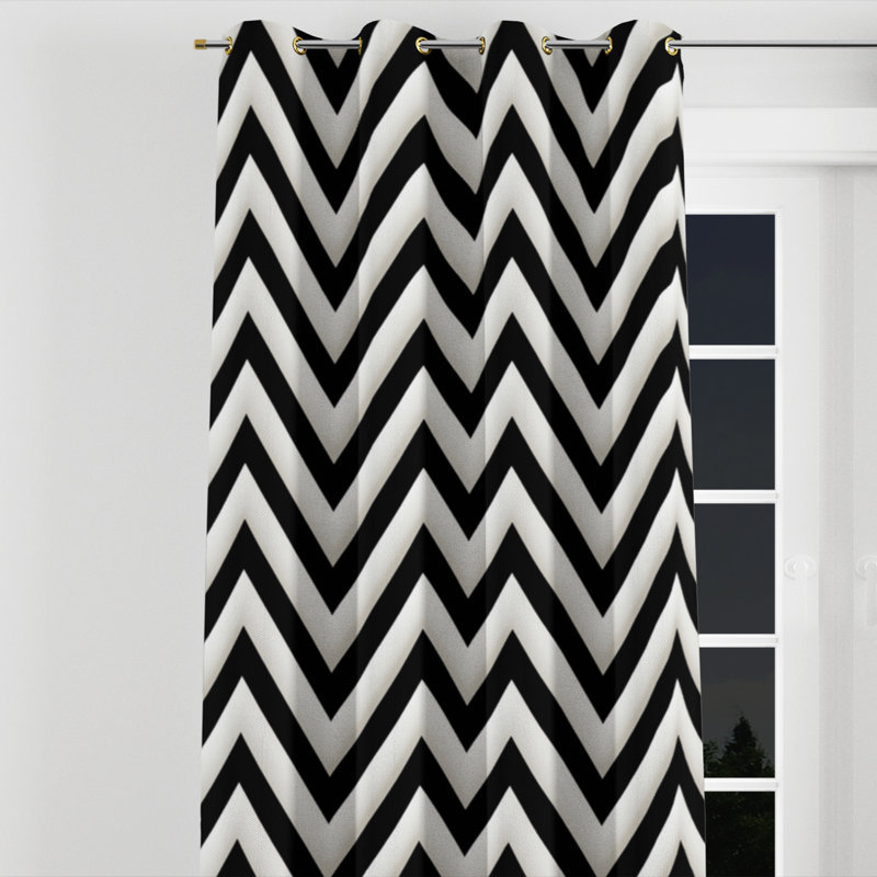 Motif à chevrons harmonie noir et blanc - Rideau à œillets occultant à chevrons - 1 panneau, L 52 po x L 84 po, Œillets dorés