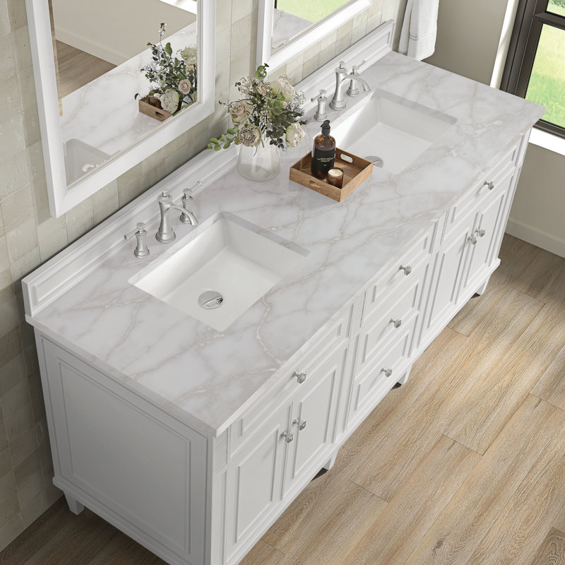 Lorelai 72'' W Double Vanity, Victorian Silver Silestone, Bright White, 8" Widespread