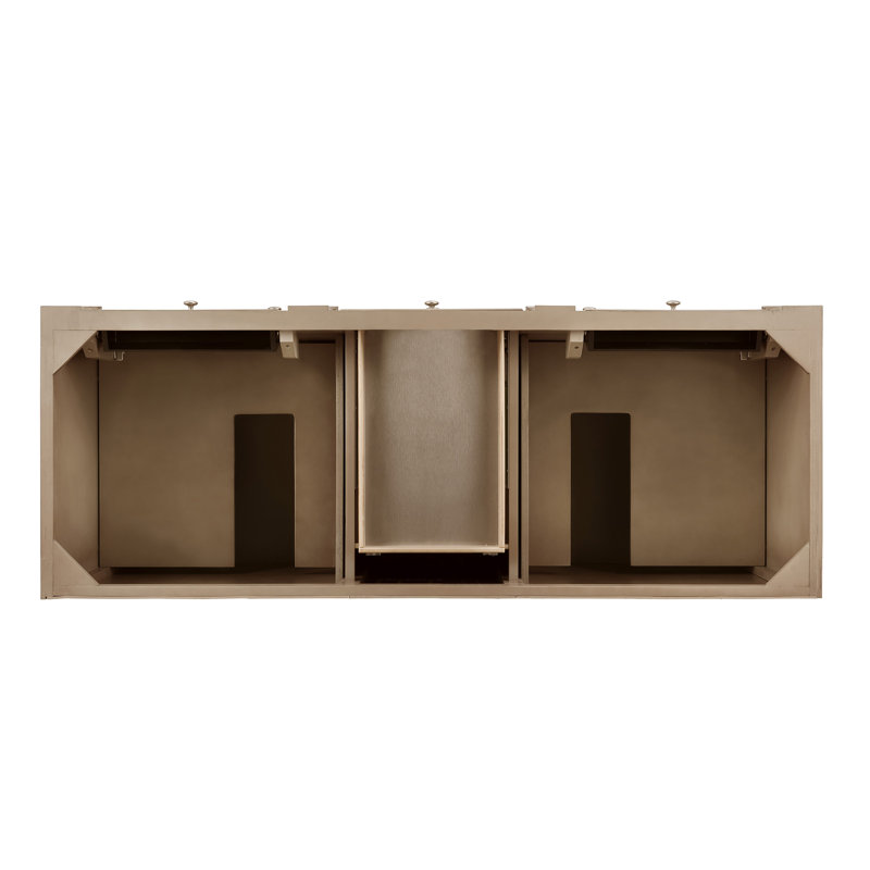Meuble-lavabo double 60 po Bristol avec chargeur sans fil FreePower, Noyer blanchi, Bleu Parisien