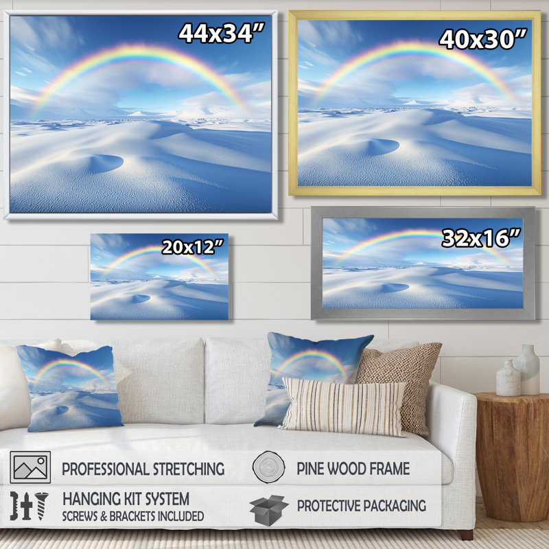 Arc-en-ciel dans l'Arctique II - art mural arc-en-ciel, H 28 po x l 60 po, Cadre flottant blanc