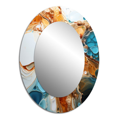 Blue And White Geyser Liquid Ink - Large Oval Wall Mirror On Metal