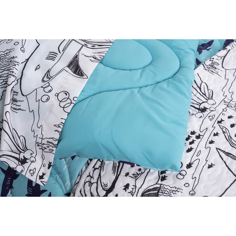 Twin Blue Shark Reversible Microfiber Comforter Set