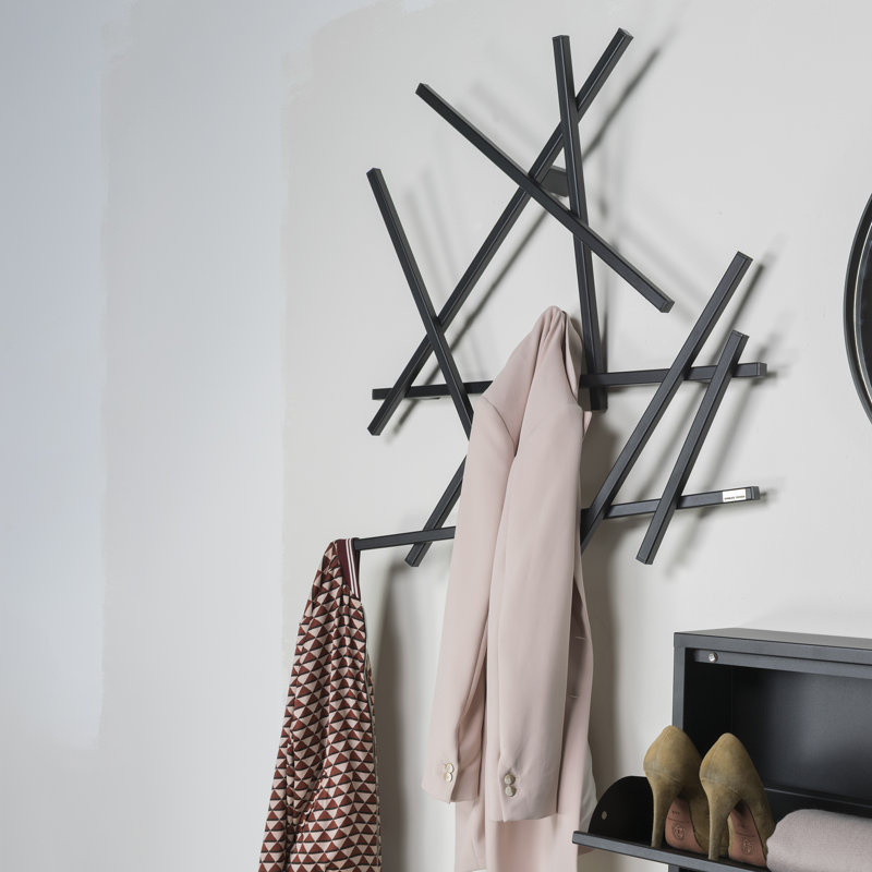 Metal Wall Wall Mounted Coat Rack, Black