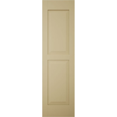 18"W x 81"H Americraft Two Equal Raised Panel Exterior Real Wood Shutters (Per Pair), w/ Aluminum Shutter Caps, Natural Twine