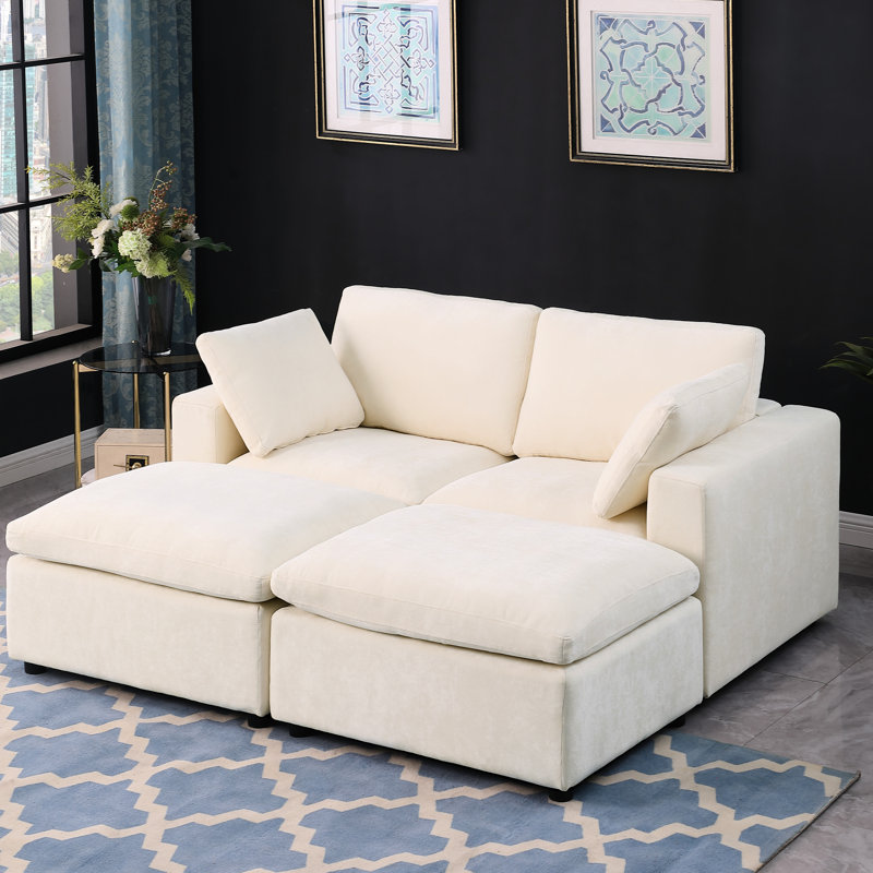 Chenille beige de 68,5 po avec 2 repose-pieds, siège modulaire compact et canapé-lit fonctionnel pour le salon en repose-pieds beige. Polyvalent et spacieux, structure en bois massif, rembourrage très élastique