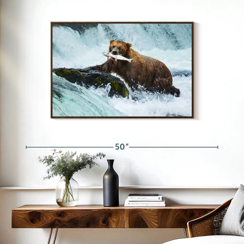 Pêche à l'ours simple, 37 po x 25 po, Cadre flottant noyer