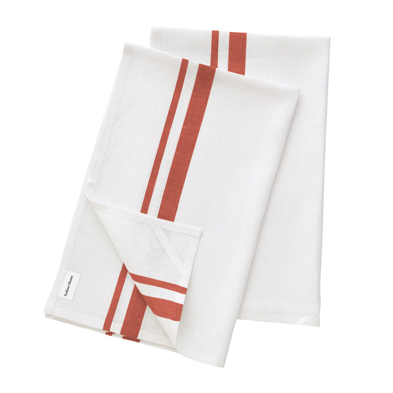 French Stripe - 100% Pure Linen Kitchen Towel, Red and White