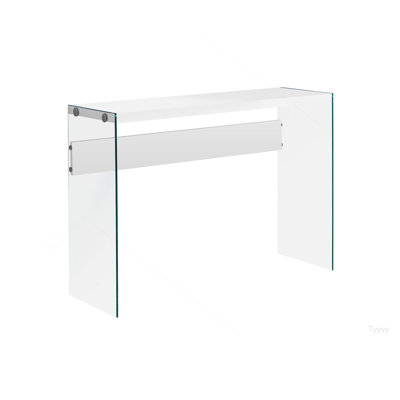 Accent Table, Console, Entryway, Narrow, Sofa, Living Room, Bedroom, Glossy White Laminate, Clear Tempered Glass, Contemporary, Modern