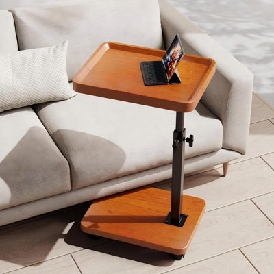 Adjustable Height 360° Swivel C Table End Table With Wheels For Small Spaces Living Room Bedroom, 