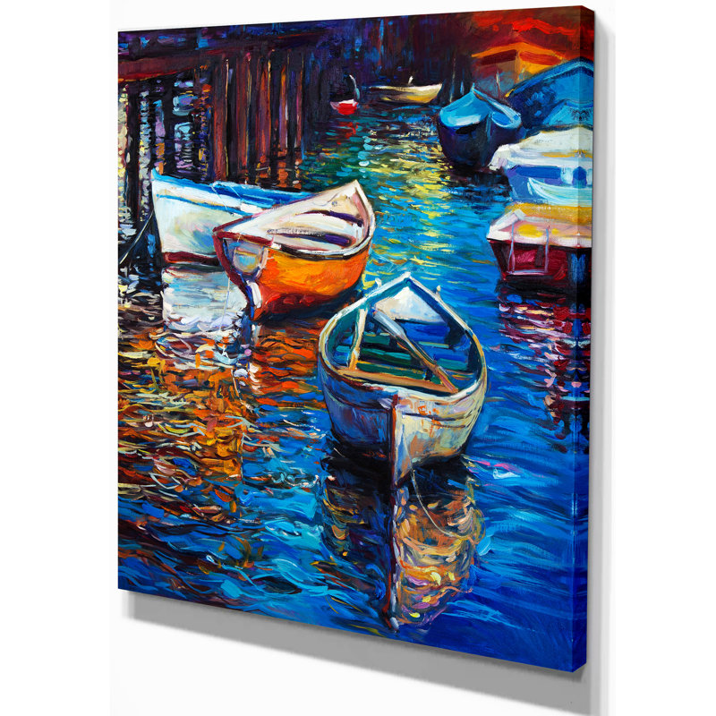 Bateau sur le lac-reproduction d’art sur toile tendue, H 20 po x l 12 po x P 1po