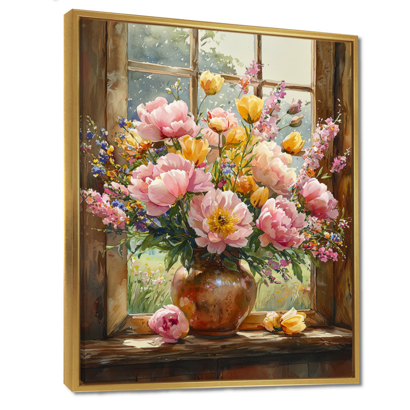 Alberty - décoration murale florale, H 32 po x l 16 po, Reproduction encadrée sans passe-partout, Doré