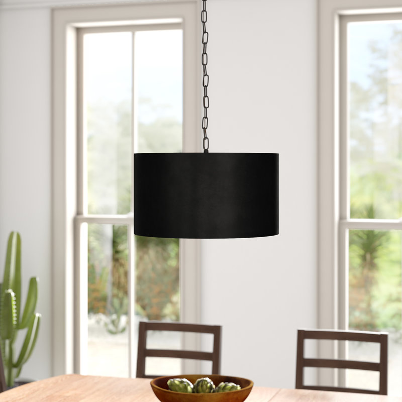Rosamund 20" W Iron 3-Light Dimmable Drum Chandelier with Adjustable Length, Black