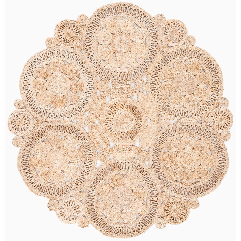 Tapis en jute tissé à la main en fibre naturelle, Rond 8 pi