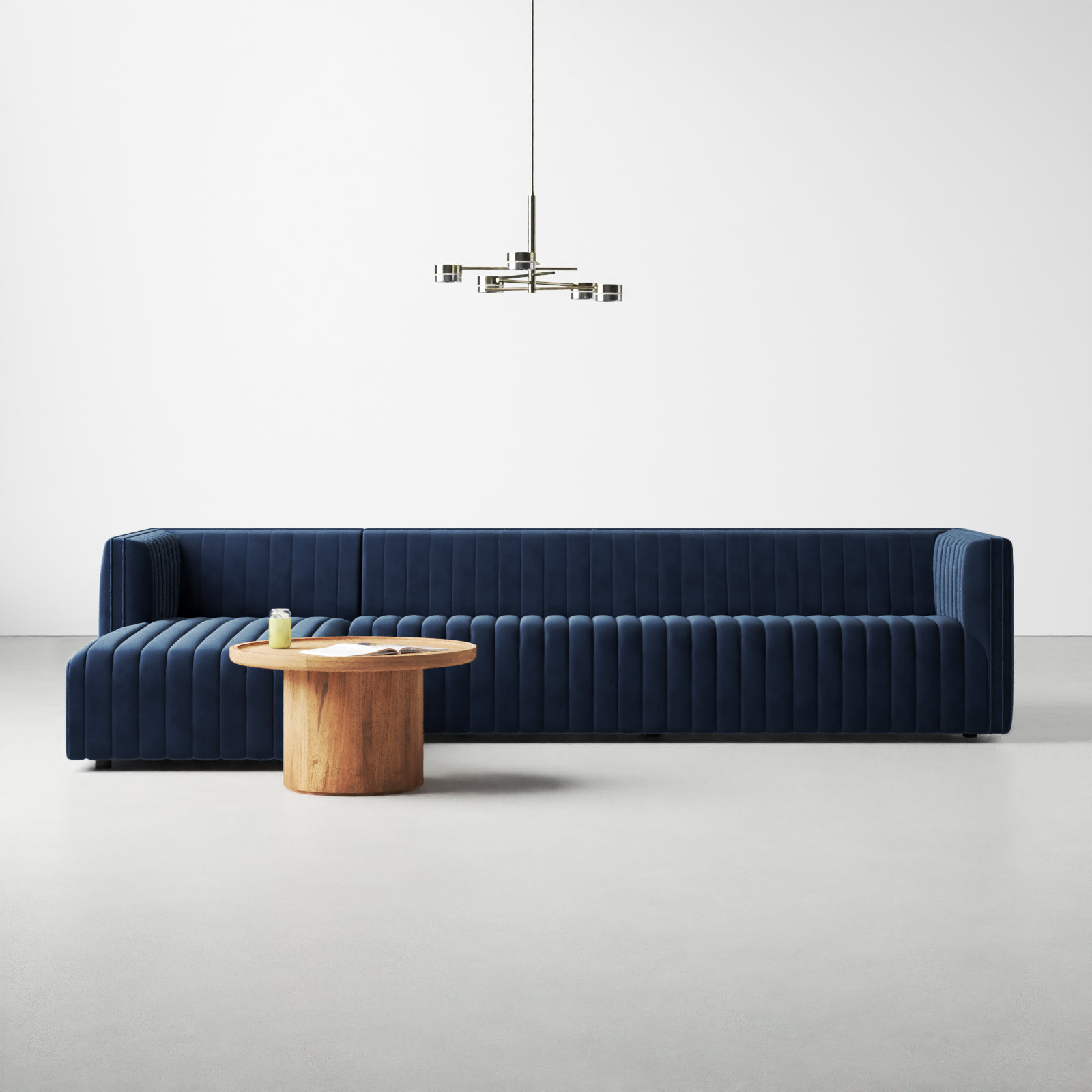 Brandt Upholstered Chaise L-Sectional, Left Hand Facing, Orly Natural Velvet, 26" H X 126" W X 64" D