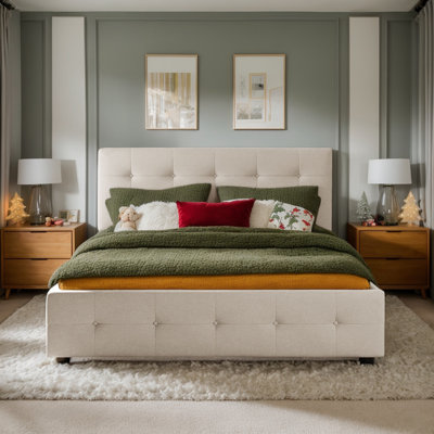 Queen Bed Frame With 2 Drawers And 1 Twin Xl Trundle, Linen Upholstered Platform Bed With Button Tufted Headboard And Wood Slats Support, No Box Spring Needed,beige
