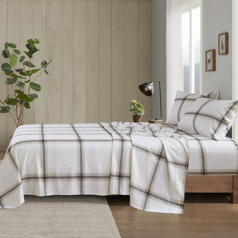 Woolrich 100% Cotton Flannel Sheet Set, Tan Plaid, Full Sheet Set with 2 Pillowcases