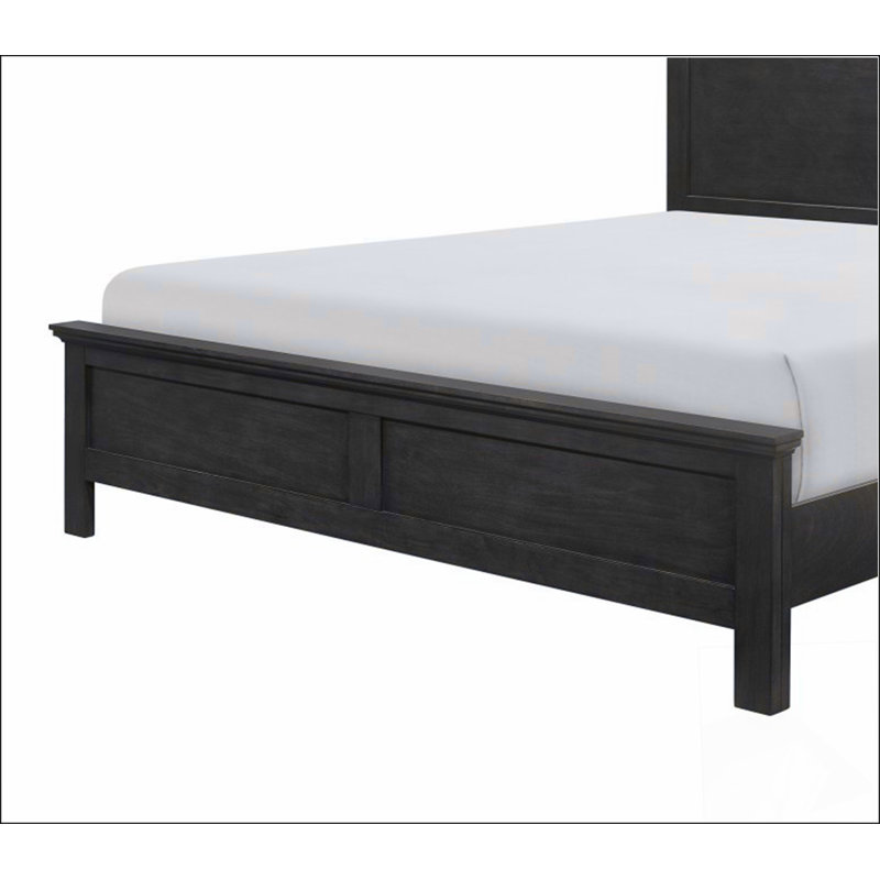 Lit à panneaux 1 pièce en bois de style transitionnel gris anthracite, Grand lit