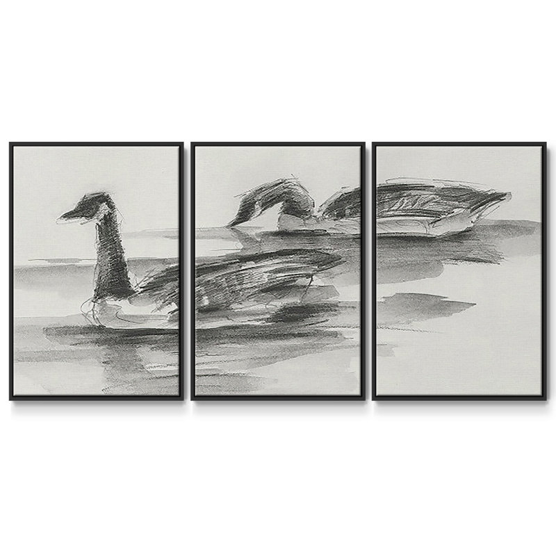 Étude d'oies II 3 pièces, Noir, H 24 po x l 48 po x P 2 po