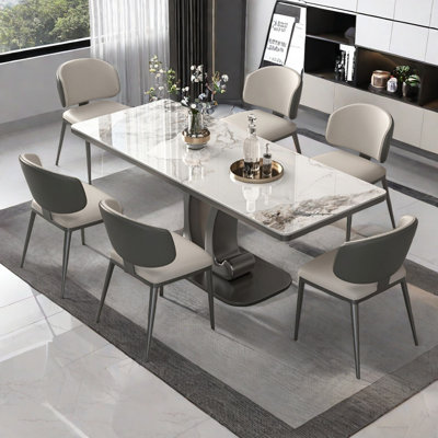 Rectangular stainless steel dining table set