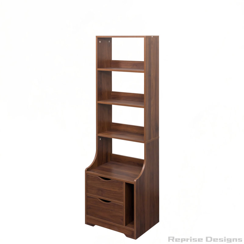 Bibliothèque avec 2 tiroirs de rangement, Noyer