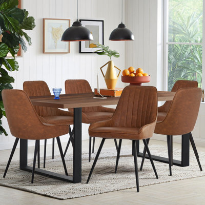 Covello 6-Person Dining Set with Faux Leather Upholstered Chairs and Rectangular Table
