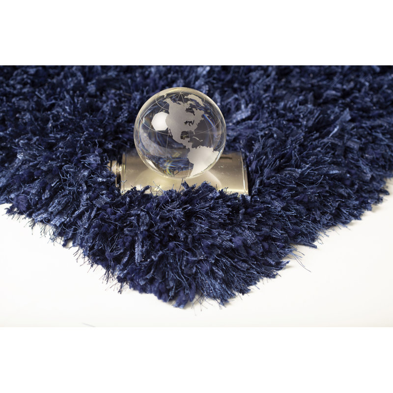 Tapis bleu marine en coton touffeté fait main Crystal, Rectangle 8 pi x 11 pi