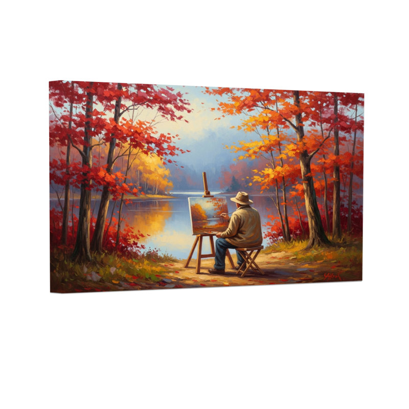 «Landscape & Nature Autumn Forest Painter Lake Reflection», art sur toile, H 12 po x l 18 po