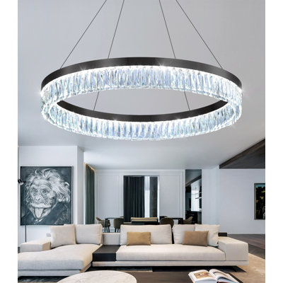Lustre moderne 40 "à DEL avec anneau en cristal à intensité variable noir