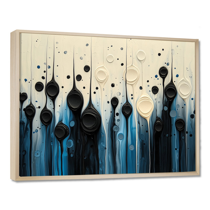 «Black White Wave», volcanique rythmique II, peinture sur toile, H 34 po x l 44 po, Impression encadrée flottante