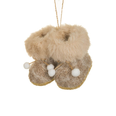 Hangable Brown Fabric Boots Ornament with Fur Trim Pack of 10