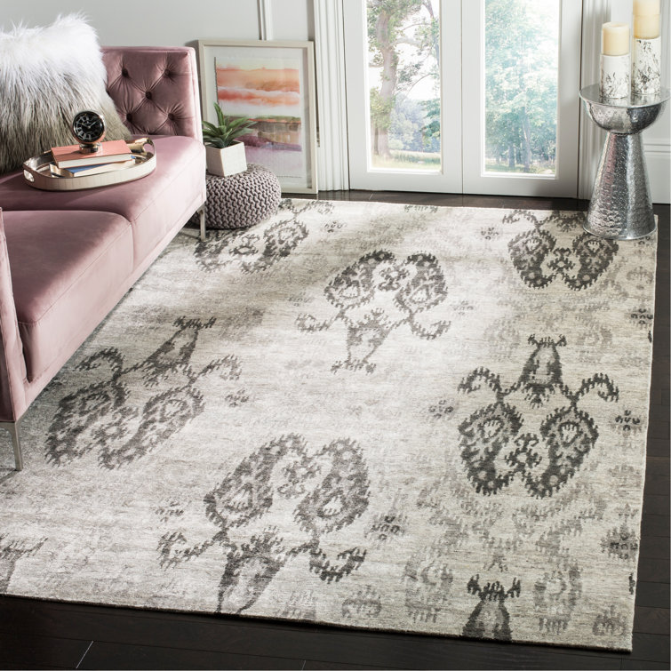 Stafford Hand Knotted Viscose/Cotton Ikat Rug in Silver/Gray