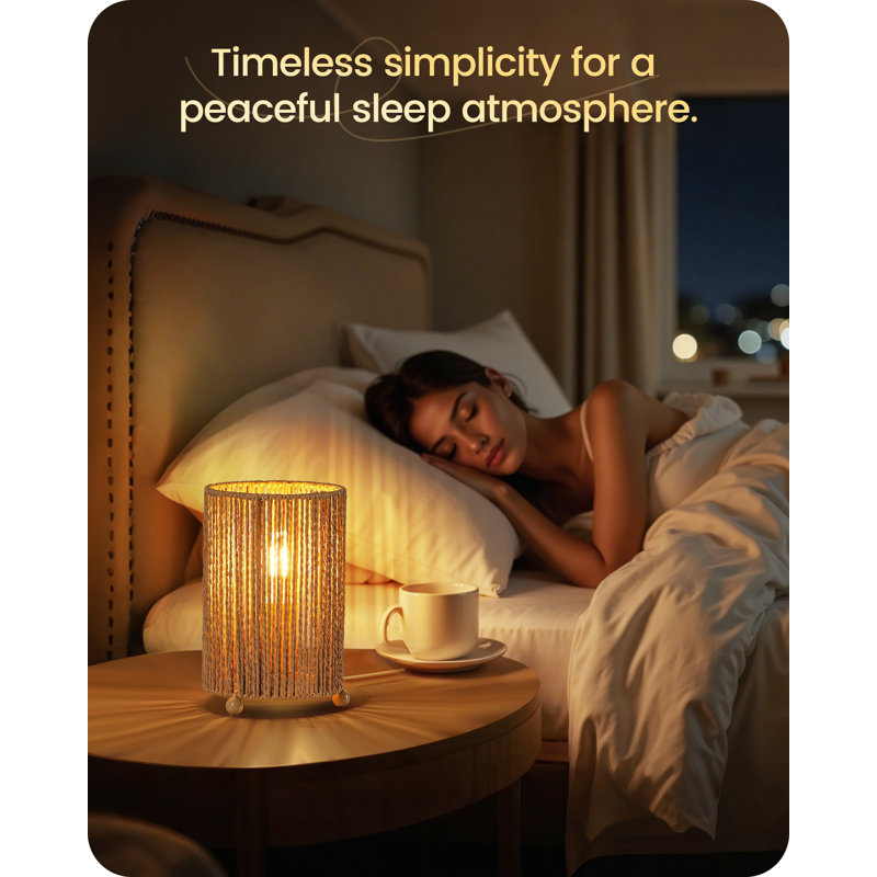 Boho Rattan Table Lamp LED Bulb Included