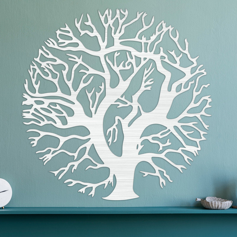 Abstrait art mural circulaire d'arbre - ACM blanc (46 po x 46 po), H 46 po x l 46 po x P 0,25 po, Noir