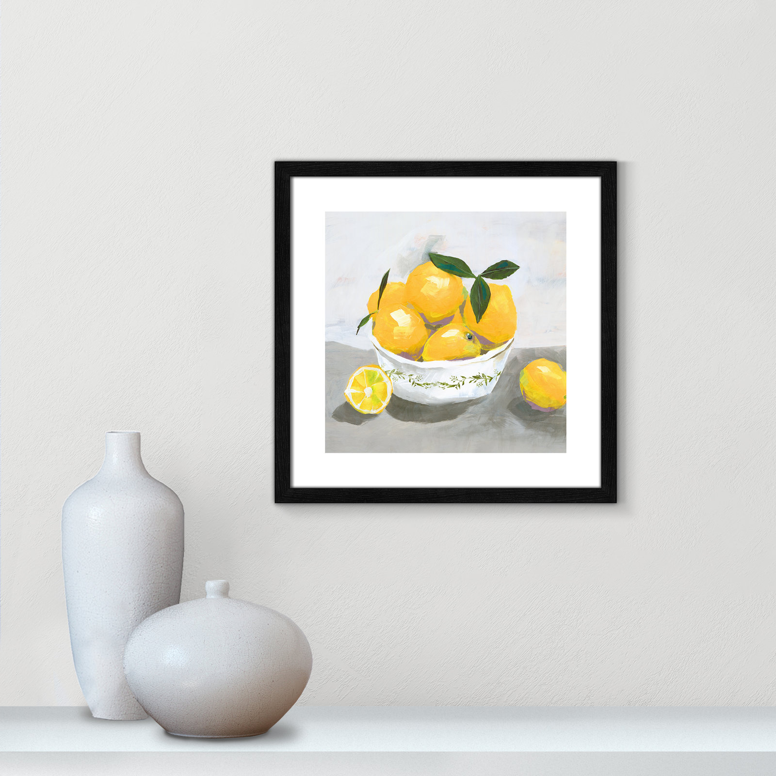 Hayons "Lemons" Painting by Isabelle Z, 18.25" H x 18.25" W x 0.75" D, Black Wood Framed Paper