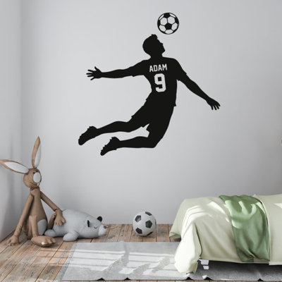 Adhésif mural sur mesure pour football - nom personnalisé et autocollant mural sport pour chambre d'enfant, décor de soccer pour chambre de bébé, facile à appliquer et à enlever, vinyle de qualité supérieure, bon cadeau pour les garçons DS-16