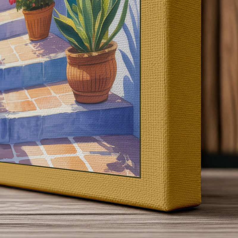 Mediterranean Alleyway Coastal - Wrapped Canvas, 30x20 - 76.2 x 50.8 cm, Ochre Border