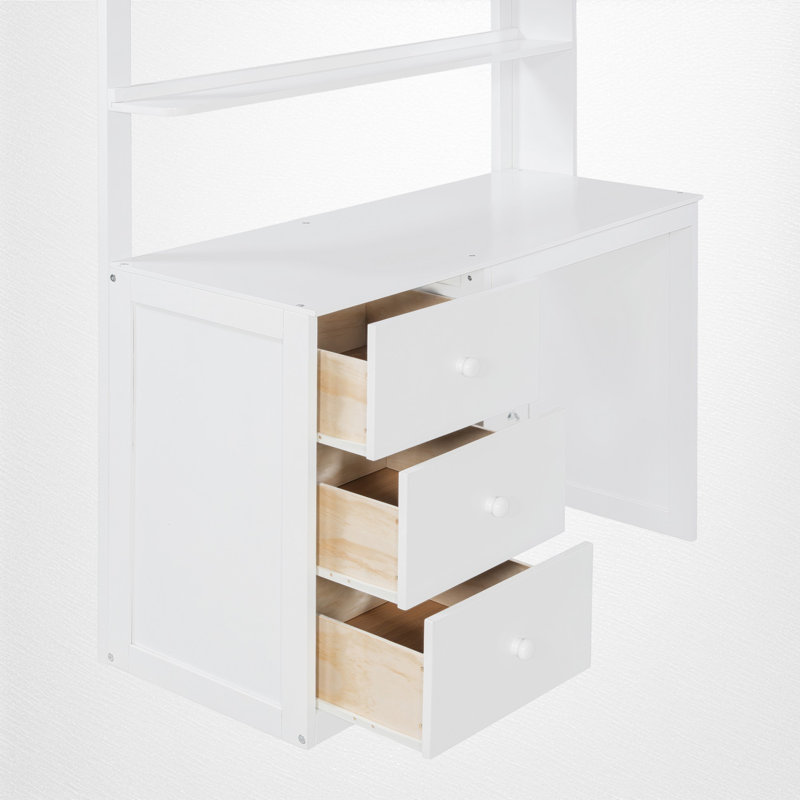 Lit mezzanine avec bureau intégré et garde-robe, Simple, Blanc