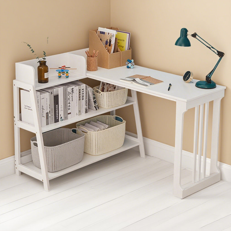 Combinaison bureau et bibliothèque en bois massif, Blanc