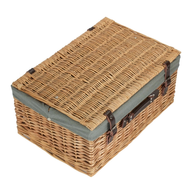 Wicker Hamper with Lining, 25cm H x 35cm W x 51cm D, Light Brown/Grey