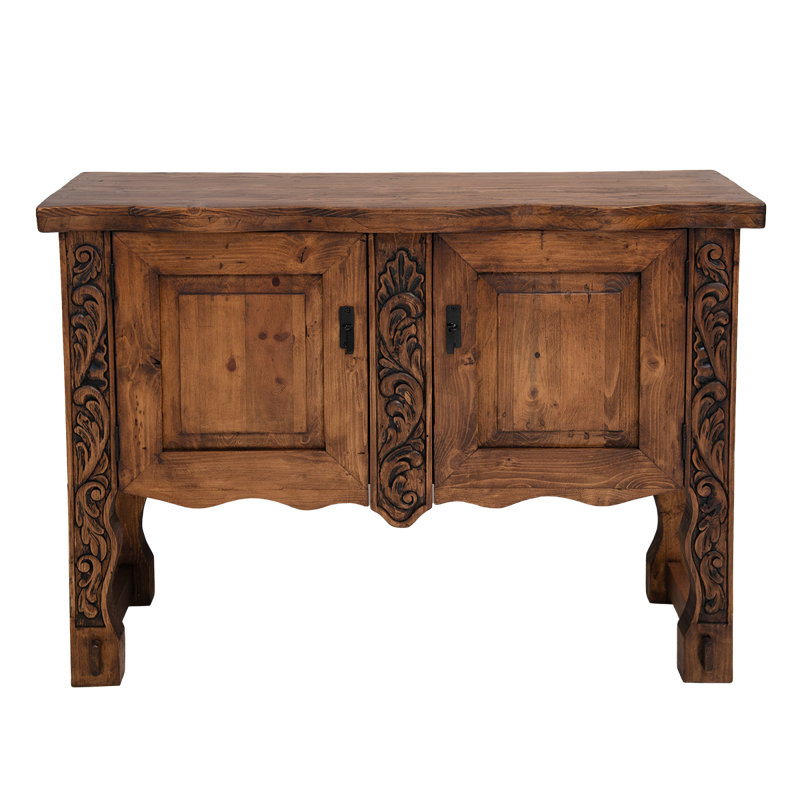 Console rustique Rancho Scroll à 2 portes sculptée à la main
